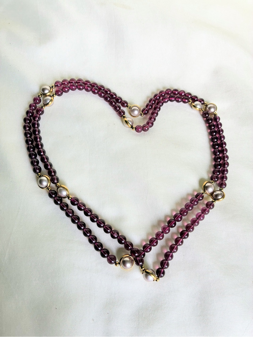 Long Purple and faux pearl beaded necklace 36” around #boho #fairycore #party